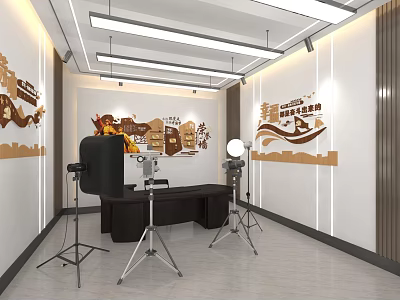 Modern Studio Interior With Photography Equipment Black Chair And Decorative Wall Art 3d model
