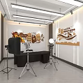 Modern Studio Interior With Photography Equipment Black Chair And Decorative Wall Art