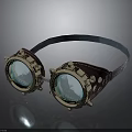 Steampunk Goggles With Dual Round Blue Lenses Leather Headband And Metal Accents
