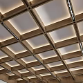 Modern Ceiling Design With Wooden Grid Panels And Recessed LED Strip Lights