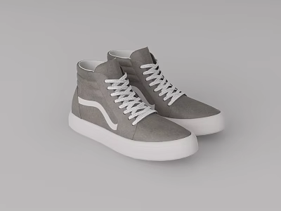 Gray High Top Shoes With White Laces Soles And Stripe Design 3d model