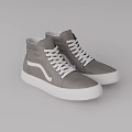 Gray High Top Shoes With White Laces Soles And Stripe Design
