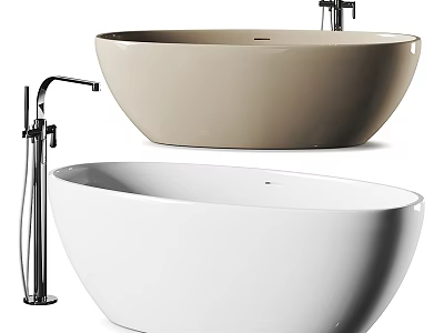Modern Beige and White Freestanding Bathtubs Featuring Chrome Faucet and Sleek Design 3d model