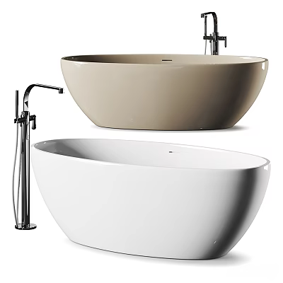 Modern Beige and White Freestanding Bathtubs Featuring Chrome Faucet and Sleek Design 3d model