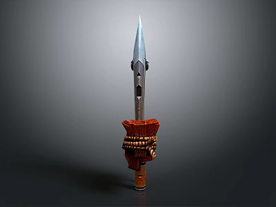 Traditional Metal Spear With Long Shaft Red Brown Straps And Decorative Wrapping 3d model