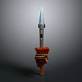 Traditional Metal Spear With Long Shaft Red Brown Straps And Decorative Wrapping