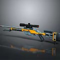 Modern Yellow And Gray Sniper Rifle With Scope And Long Barrel Design