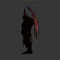 Fiery Red Demon Character With Large Wings Horns Armor And Chains