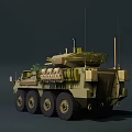 Armored Wheeled Military Tank With Turret Cannon And Greenery Camouflage Design