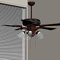 Elegant Ceiling Fan With Decorative Blades And Chandelier Lights By Window Blinds