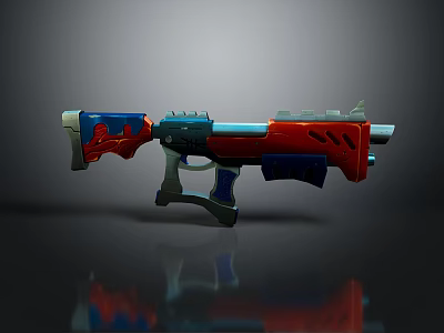 Vibrant Modern Weapon Featuring Red Blue Black Color Scheme and Sleek Design 3d model