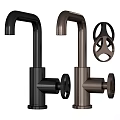 Modern Wash Basin Faucets In Black And Bronze Metal Design With Contemporary Handles