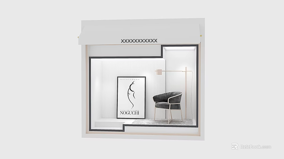 Minimalist Modern Wall Design With Artwork Armchair And Floor Lamp 3d model 