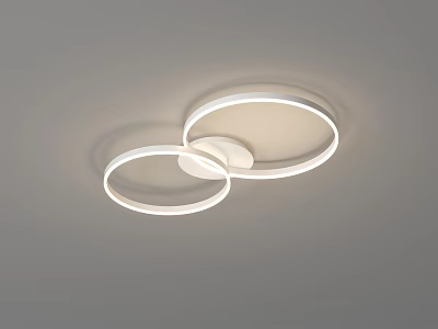 Two White Circular Rings Ceiling Light With Soft Lighting Installed On Gray Ceiling 3d model