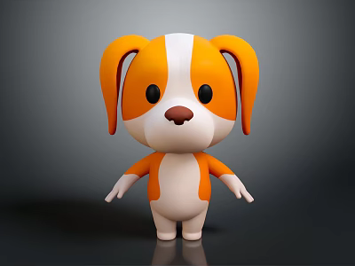 Cute Orange And White Cartoon Dog 3D Model With Big Ears Standing Pose 3d model
