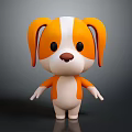 Cute Orange And White Cartoon Dog 3D Model With Big Ears Standing Pose