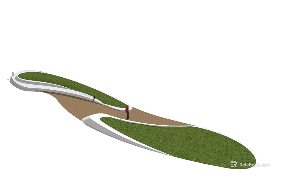 Vibrant Flowers and Plants Along Curved Walkway with Green Grass and People 3d model 