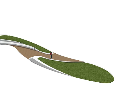 Vibrant Flowers and Plants Along Curved Walkway with Green Grass and People 3d model
