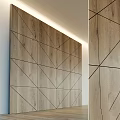 Modern Wooden Interior Wall with Geometric Triangular Patterns Black Lines and LED Strip Design 3d model