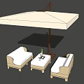 Outdoor Sofa Set with Comfortable Chairs Coffee Table and White Umbrellas 3d model