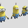 Cute Yellow Minion Dolls Standing In A Row With Blue Overalls And Various Expressions