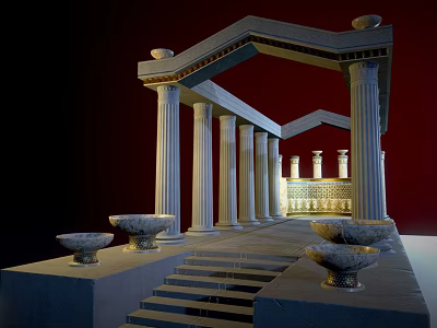 Ancient Greek Architectural Structure With Tall Columns Stone Basins And Steps 3d model