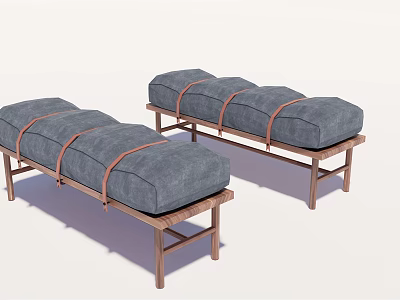 Modern Ottoman Benches With Gray Upholstery Brown Straps And Metal Legs 3d model