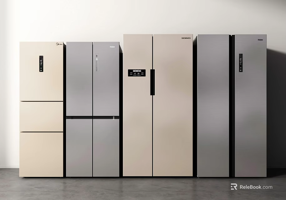 Modern Refrigerators In Various Styles And Colors With Sleek Design Displayed 3d model 