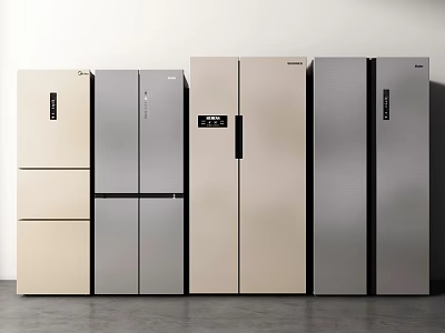 Modern Refrigerators In Various Styles And Colors With Sleek Design Displayed 3d model