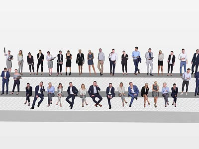 Group of Business People in Formal Attire with Various Standing and Sitting Poses 3d model