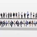 Group of Business People in Formal Attire with Various Standing and Sitting Poses