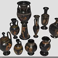 Black Ceramic Vases With Decorative Patterns In Various Shapes And Sizes