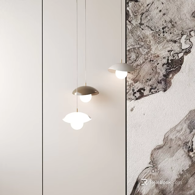 Modern Living Room Interior With Stylish Pendant Lights And Textured Wall Design 3d model 