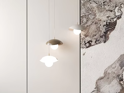 Modern Living Room Interior With Stylish Pendant Lights And Textured Wall Design 3d model