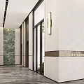 Modern Lobby Reception Desk With Green Marble Surface And Decorative Plant 3d model