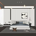 Modern Bedroom Interior Design with Geometric Wall Art Bedside Lamp and Accent Chair