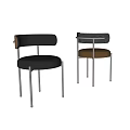 Black And Brown Single Chair With Leather Seat Metal Frame And Curved Backrest