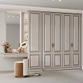 Elegant Wardrobe Interior Design With Dressing Table Mirror Stool And Floral Decor 3d model