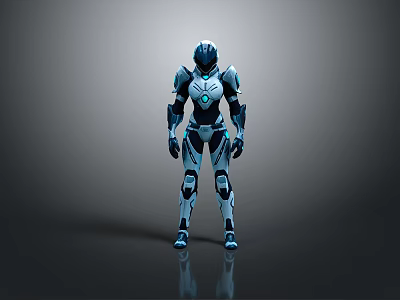 Game Movie Character Featuring Detailed Futuristic Blue White Armor Tech Design 3d model