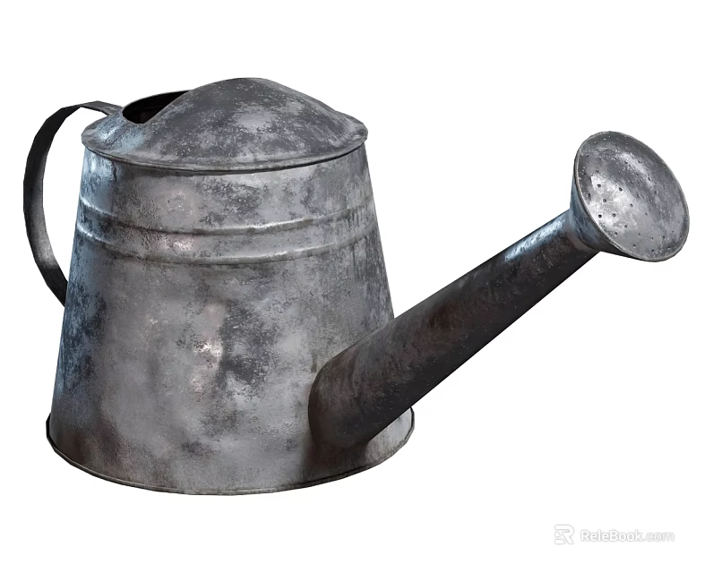 Vintage Metal Watering Can With Long Spout Handle And Lid Design 3d model 