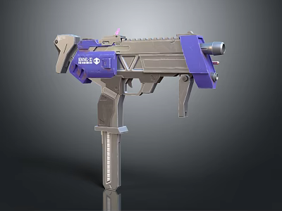 Detailed Futuristic Silver Purple Mechanical Pistol Weapon Featuring Barrel And Grip Design 3d model