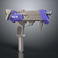 Detailed Futuristic Silver Purple Mechanical Pistol Weapon Featuring Barrel And Grip Design