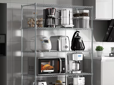 Metal Kitchen Storage Shelf Organizing Appliances Coffee Maker Toaster Microwave and Baskets 3d model