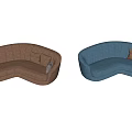 Modern Curved Sectional Sofa In Brown And Blue With Decorative Pillows 3d model