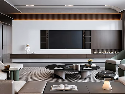 Modern Duplex Living Room Interior Design With TV Wall Sofa Coffee Table And Rug 3d model