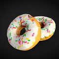 Freshly Made Two Delicious Donuts With White Frosting And Colorful Sprinkles