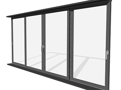 Modern Sliding Floor To Ceiling Windows With Black Frame And Transparent Glass Design 3d model