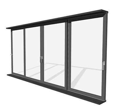 Modern Sliding Floor To Ceiling Windows With Black Frame And Transparent Glass Design 3d model
