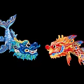Vibrant Decorative Landscape Sculptures With Blue Dragon And Orange Fish Designs