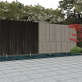 Modern Garden Landscape with Vertical Slat Wall Water Feature and Red Maple Tree